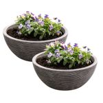 2 Grey Round Bowl Planter Amalfi Stone Effect Decorative Plant Pot 39.5cm x 17cm