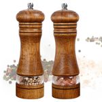 Set of 2 Oak Wooden Manual Pepper Grinder Salt Spice Herb Mill Refillable