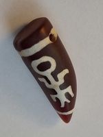 Tibetan Dzi Totem Bead - Terracotta Red Carnelian Agate, Etched, Tooth-shaped