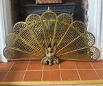 Victorian Antique Gold Metal Folding Fireplace Fire Screen Guard with Feet