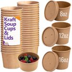 Kraft Takeaway Soup Cups & Lids Brown Disposable Ice Cream Containers Pots Food