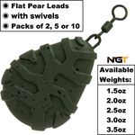 NGT Carp Coarse Fishing Leads Weights Flat Pear W/ Swivels 1.1-3.5oz 5-10 Packs
