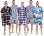 Mens Yarn Dyed Woven Pyjama Set Regular Big Size Check Cotton Blend Shorts M-5XL