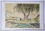 Vintage Chinese Watercolour Horse Equine Painting on Silk C. Late 20th Century 
