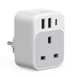 UK to EU Plug Adapter Travel Adapter with USB C USB A Type E F for Spain Germany