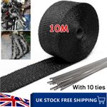 10M Titanium Heat Wrap Tape Exhaust Insulating Downpipe Manifold With Ties Black