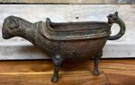 RARE EARLY CHINESE ARCHAIC BRONZE RAM FIGURAL RITUAL YI VESSEL ZHOU DYNASTY