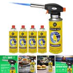 BLOWTORCH WITH 4 BUTANE GAS BOTTLES AUTO CAMPING COOKING KITCHEN BBQ BLOW TORCH
