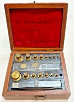 Vintage Brass Pharmacy Weight Set w/ OZ and Gram Weights,Original Bristol-Meyers