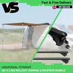 VANSTYLE 2MX 2.5M AWNING SUNSHADE+ROOF RACK BLACK CROSS BARS BUNDLE CAMPER