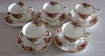 Set Of 5 Rose Pattern Ceramic Cups And Saucers From Japan