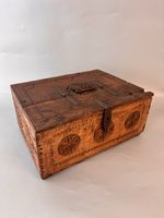 Early 19thC Swat Kohistan Carved Dowry Box Chest Hand Forged Ironwork 39cm