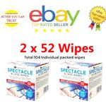 2 X 52 Spectacle & Lens Wipes Glasses Sunglasses  Gentle Cleaning Smear Free