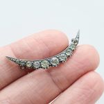 Antique Victorian Solid Silver Crescent Moon Diamond Paste Brooch Celestial