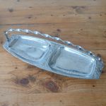 Vintage Mayell Long Silver Stainless Chrome Engraved Tray Handle Serving Dish
