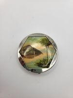 Unusual Vintage Art Deco English Powder Compact with Scenic Landscape Decoration