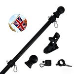5/6FT Aluminum Flagpole Wall Mounted Mount Telescopic Flag Pole Top Gold Ball
