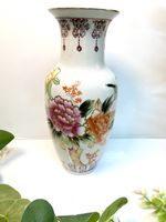Vintage Chinese Poem Vase - 1980 Pink Peony Chinoiserie Vase
