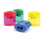 4 Colour Plastic Sharpener Pencil Sharpeners with Cover Assorted Colours Double