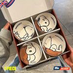 New Cute Snoopy Ceramic Bowl Kawaii Anime Cartoon Household Tableware Set