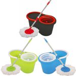 360° Spin Floor Mop Bucket Set Microfibre  Wringer Home Industrial Floor 2 Heads