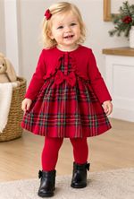 Girls Red Plaid  Long Sleeve Knee Dress Bow        12 to 18 Months