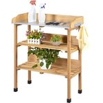 3-layer Potting Table Bench Work Station Sturdy with 2 Storage Shelves & Hooks
