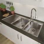 2 Bowl Square Inset Stainless Steel Kitchen Sink Left Hand Drainer Silver
