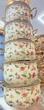 Elegant Floral Enamel 12 pieces pot set with teapot Cottage core style Uk stock 