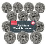 12pk Stainless Steel Scourers Heavy Duty Wire Pads Kitchen Pan Cleaning Scrub