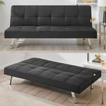Sofa Bed Click Clack Living Room Reclining Linen Blend Settee Sofa 3-Seater