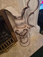 Vintage Ceramic Pitcher Brown/tan With Rose Design small chip 