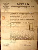 Notice for payment of direct contributions. 1847 Saluzzo Racconigi. Torino