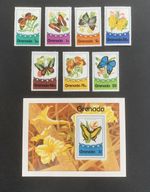 Grenada 1975 Butterflies SG729 to SG735 stamp set plus Mini Sheet MS736 all MNH