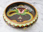 Vintage Chinese Cloisonne Dragon Chasing Pearl Bowl Dish Genuine age 6" diam VGC