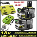 6.0Ah 8.0Ah For RYOBI One+ Plus 18V Battery P108 Li-Ion RB18L50 RB18L40 /Charger