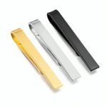 Mens Skinny 4CM Slide On Tie Pin Tie Clip Clasp Slim Tie Black Gold Silver