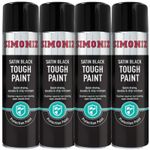 4x Simoniz Satin Black Tough Paint Spray Aerosol Smooth Finish Quick Dry 500ml