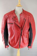 WEISE RED LEATHER BIKER JACKET WITH BACK, SHOULDER & ELBOW CE ARMOUR: SIZE 22