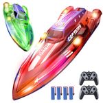 DEERC 2 Pack 13 Inch Remote Control Boat for Kids 2.4GHz  with LED Lights