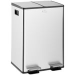 HOMCOM 2 x 28L Dual Kitchen Bin Pedal Bin for Recycling and Waste, Silver