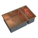 Flode 670x440mm Brushed Copper 1.5 Bowl Undermount Sink 205mm Waste Kit
