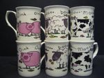 Set Of 6 Mugs Moo Baar Oink Pig Sheep Cow Fine Bone China Mugs Cups Beakers