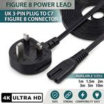 Figure 8 Power Cable  UK Plug to C7 Lead for LED TV Samsung/LG and Laptop Lot