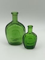 Vintage Mini 2 BENJAMIN FRANKLIN Dark Green Glass Bitters Bottles Made in Taiwan