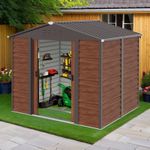 8X6ft Galvanized Metal Garden Shed Outdoor Tool Storage Shed With Base Brown