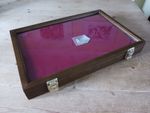 Badge Display Case. Wooden With Glass Front. Red Material Inlay.