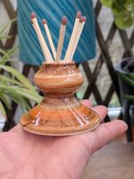 Jersey Pottery 5cm x 7cm Candlestick match pot Brown and Orange Glaze 92g