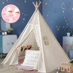 160CM Large Canvas Kids Teepee Star Wood Indian Tent Child In/Outdoor Play House