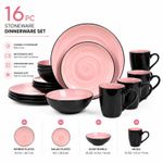 16 Piece Dinnerware Stoneware Set Swirl Pink Dish Set Plates Bowls Mugs Safe